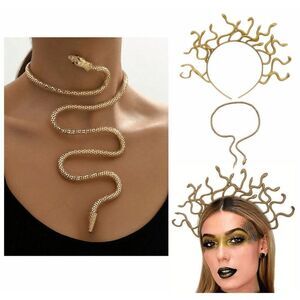 ✨🐍 2PCS Set Medusa Snake Goddess Halloween Costume Headband & Necklace NEW
